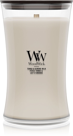 Woodwick Tonka & Almond Milk αρωματικό κερί με ξύλινο φιτίλι