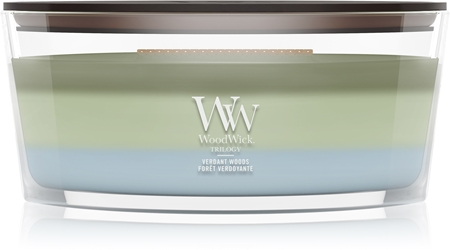 Woodwick Trilogy Verdant Woods kvapioji žvakė medinė dagtis
