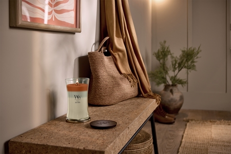 Woodwick Trilogy Vanilla Embers kvapioji žvakė medinė dagtis