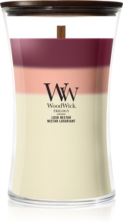 Woodwick Trilogy Lush Nectar vela perfumada com pavio de madeira