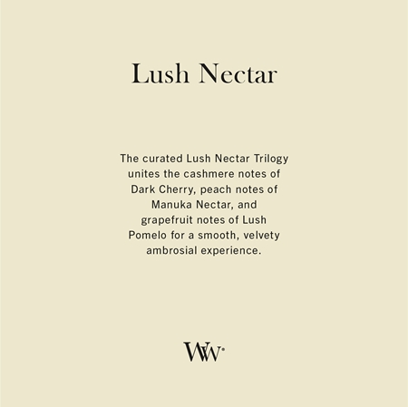 Woodwick Trilogy Lush Nectar vela perfumada com pavio de madeira