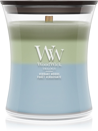 Woodwick Trilogy Verdant Woods Duftkerze mit Holzdocht