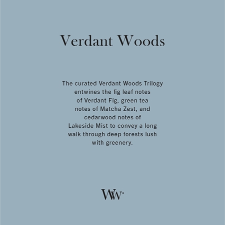 Woodwick Trilogy Verdant Woods Duftkerze mit Holzdocht