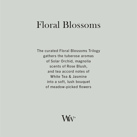 Woodwick Trilogy Floral Blossoms kvapioji žvakė medinė dagtis