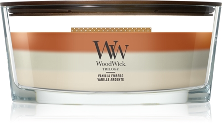 Woodwick Trilogy Vanilla Embers kvapioji žvakė medinė dagtis