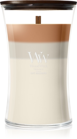 Woodwick Trilogy Café Macchiato vela perfumada com pavio de madeira