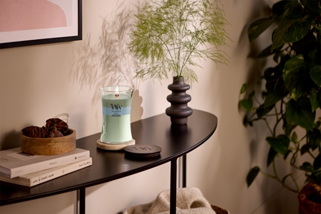 Woodwick Trilogy Verdant Woods vela perfumada com pavio de madeira