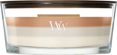 Woodwick Trilogy Café Macchiato kvapioji žvakė medinė dagtis