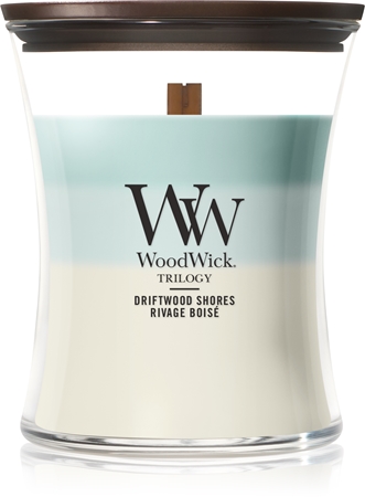 Woodwick Trilogy Driftwood Shores αρωματικό κερί με ξύλινο φιτίλι