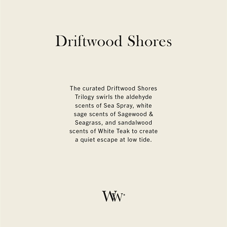 Woodwick Trilogy Driftwood Shores αρωματικό κερί με ξύλινο φιτίλι