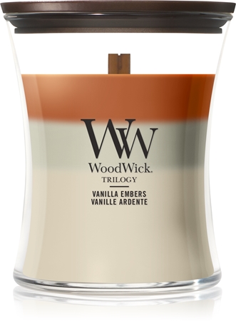 Woodwick Trilogy Vanilla Embers Duftkerze mit Holzdocht