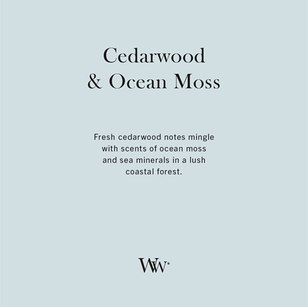 Woodwick Cedarwood & Ocean Moss αρωματικό κερί με ξύλινο φιτίλι