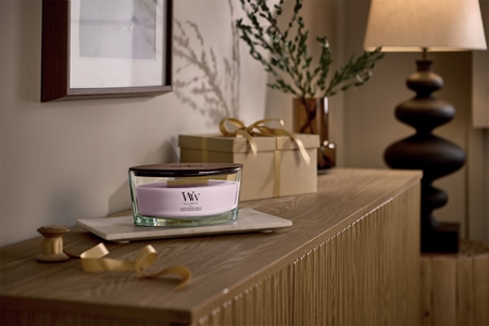 Woodwick Cherry Blossom & Vanilla αρωματικό κερί με ξύλινο φιτίλι