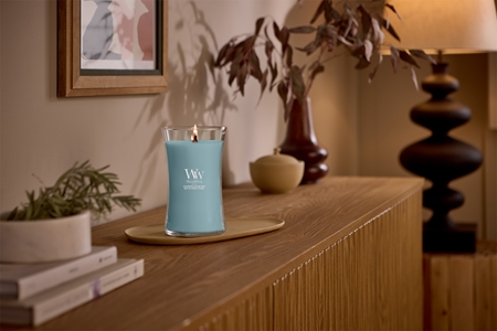 Woodwick Cedarwood & Ocean Moss αρωματικό κερί με ξύλινο φιτίλι
