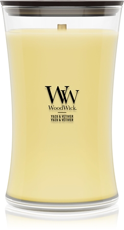 Woodwick Yuzu & Vetiver αρωματικό κερί με ξύλινο φιτίλι
