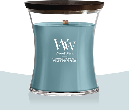Woodwick Cedarwood & Ocean Moss αρωματικό κερί με ξύλινο φιτίλι
