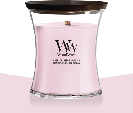Woodwick Cherry Blossom & Vanilla Duftkerze mit Holzdocht