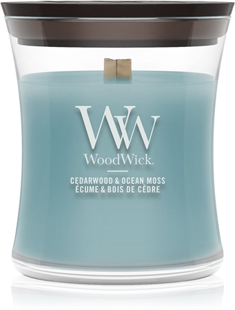 Woodwick Cedarwood & Ocean Moss αρωματικό κερί με ξύλινο φιτίλι