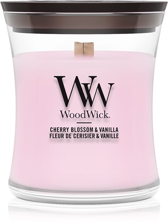 Woodwick Cherry Blossom & Vanilla αρωματικό κερί με ξύλινο φιτίλι
