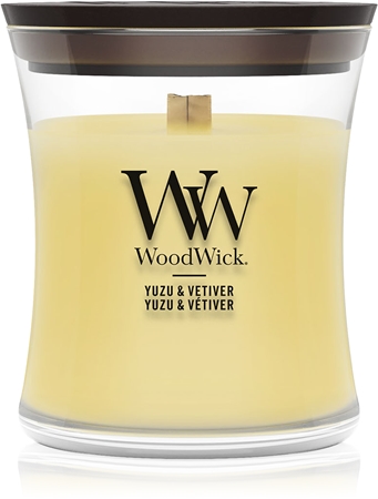 Woodwick Yuzu & Vetiver Duftkerze mit Holzdocht