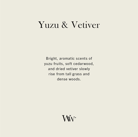 Woodwick Yuzu & Vetiver Duftkerze mit Holzdocht