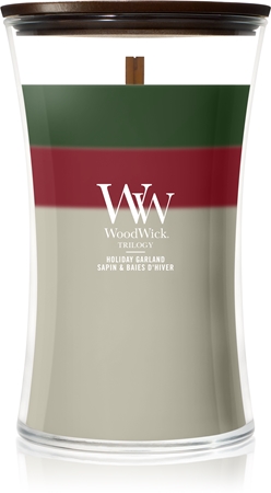 Woodwick Trilogy Holiday Garland aроматична свічка з дерев'яним гнітом