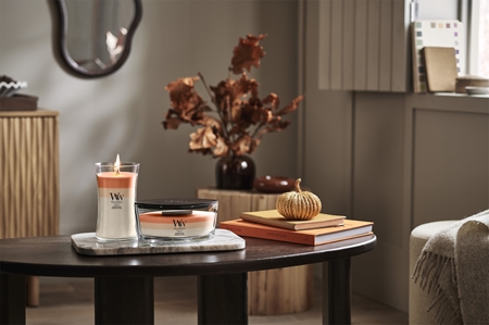 Woodwick Trilogy Hearth Spice lõhnaküünal puidust taht