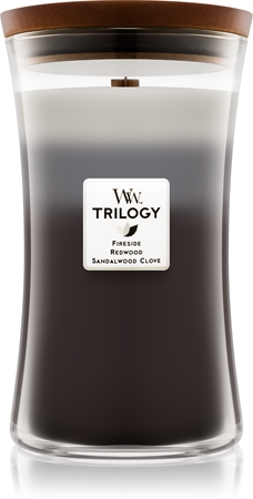 Woodwick Trilogy Warm Woods scented candle with wooden wick