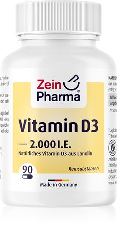 ZeinPharma Vitamin D3 2000 I.E. Kapseln zur Unterstützung der Knochen- und Zahngesundheit