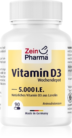 ZeinPharma Vitamin D3 5000 I.E. Wochendepot Kapseln für die normale Funktion des Immunsystems, gesunde Knochen und Muskelaktivität