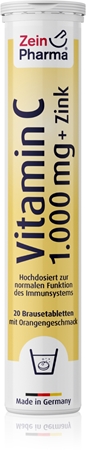 ZeinPharma Vitamin C + Zink Brausetabletten 1.000 mg Brausetabletten zur Unterstützung des Immunsystems
