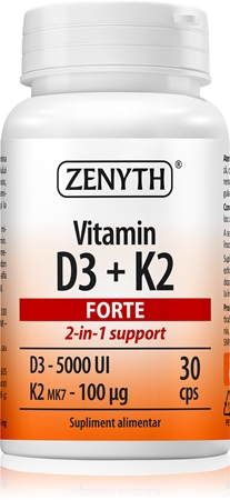 Zenyth Vitamin D3+K2 Forte capsule pentru imunitate, sănătatea sistemului osos și activitate musculară