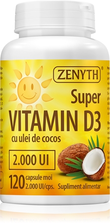 Zenyth Super Vitamin D3 2000 UI capsule pentru imunitate, sănătatea sistemului osos și activitate musculară