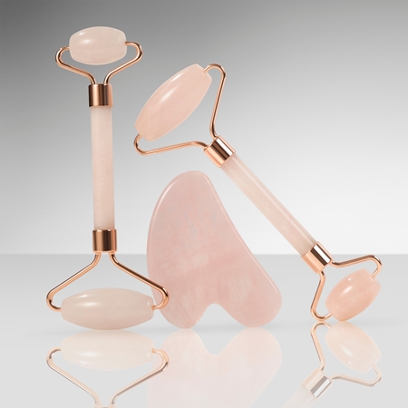Zoë Ayla Rose Quartz Facial Roller And Gua Sha Tool Gift Set for the face
