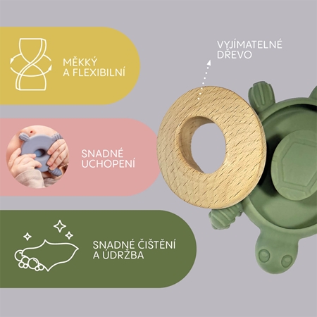 Zopa Silicone Wooden Teether Turtle kousátko