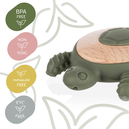 Zopa Silicone Wooden Teether Turtle kousátko