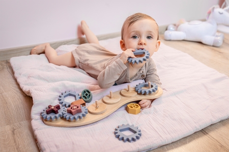 Zopa Silicone Bamboo Puzzle Cog Wheels jucărie cu activități