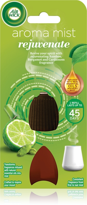 Recharge Air Wick Aroma Mist Rejuvenate – 6x20ml, Parfum Rafraîchissant Bambou & Cardamome, Pour Diffuseur