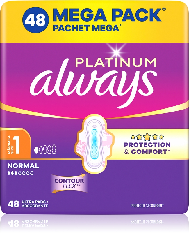 Always Platinum Normal (Size 1) Sanitary Pads with Wings 48