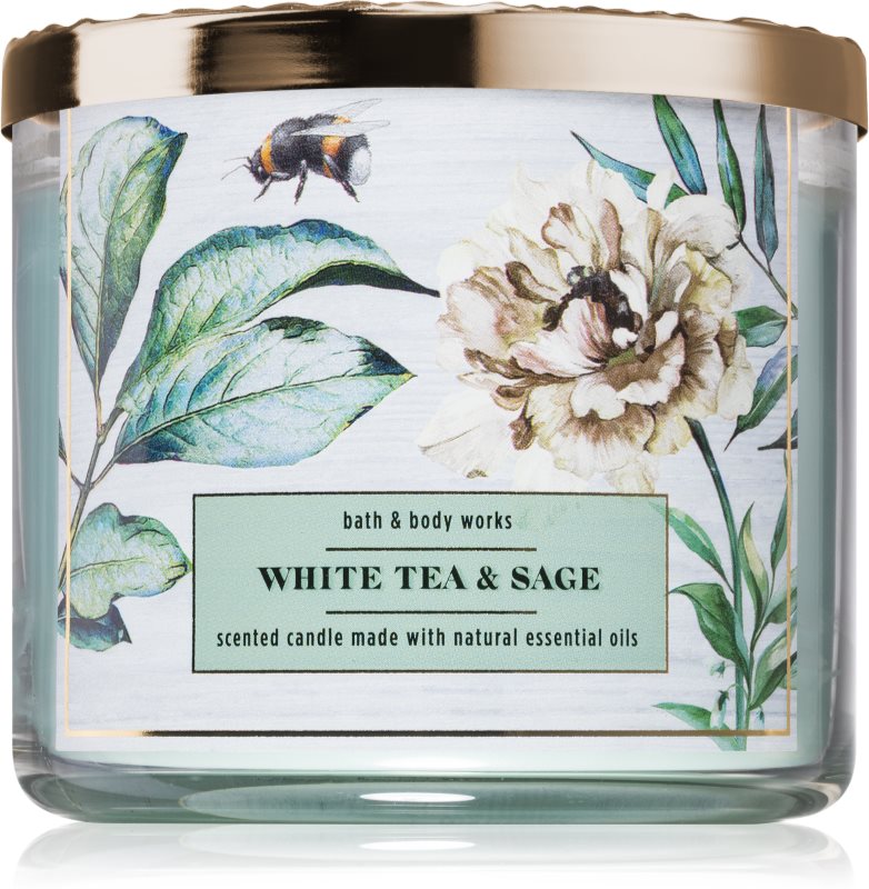 Bath & Body Works White Tea & Sage scented candle with essential oils