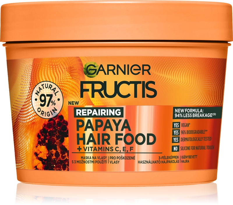 Masque Capillaire Réparateur Garnier Hair Food à La Papaye - 390 Ml - Pour Cheveux Abîmés, Bouclés Ou Frisés - Neuf