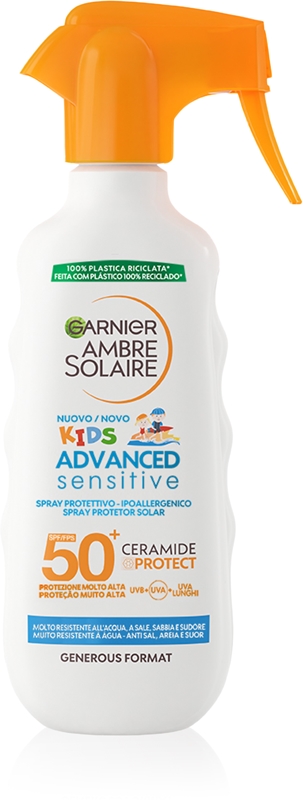 Garnier Ambre Solaire Spray IP 50+ Advanced Sensitive Kids – 200 Ml, Wasserfest, Multi-Resistance, Ohne Parfüm & Parabene