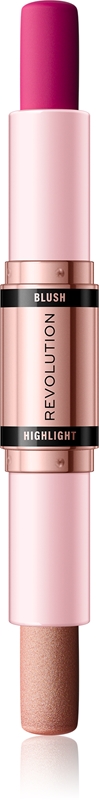 MakeUp Revolution Blush & Highlight Stick – Errötendes Rosa, Cremig-matt & Schimmernd, Vegan