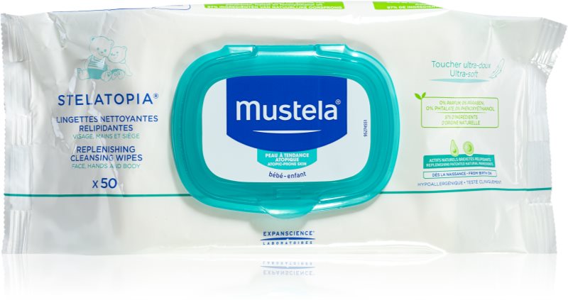 Mustela Dermo Pédiatrie Stelatopia Delikatne Nawilżane Chusteczki Dla Dzieci Do Skóry Atopowej 6599