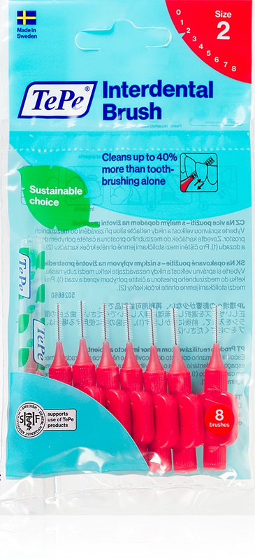 Brossettes Interdentaires TePe Angle - Rouge, 0.5mm, 6 Pièces Taille 2 - Neuf, Fabriqué En Suède