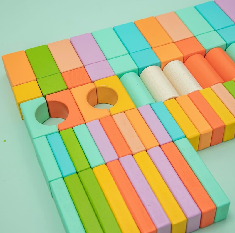 Lot de 16 blocs de construction en bois et pierre colorés pour bébé Lot de 16 blocs de construction en bois et pierre colorés pour bébé
