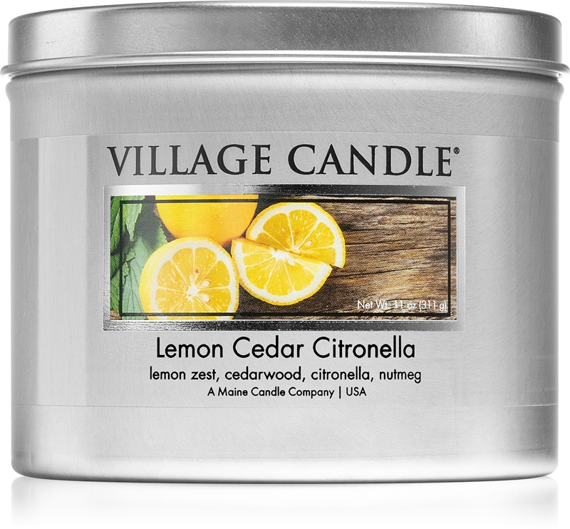 Village Candle Lemon Cedar Citronella scented candle in a tin notino