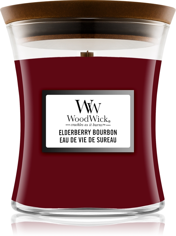 Woodwick Elderberry Bourbon scented candle wooden wick notino.co.uk