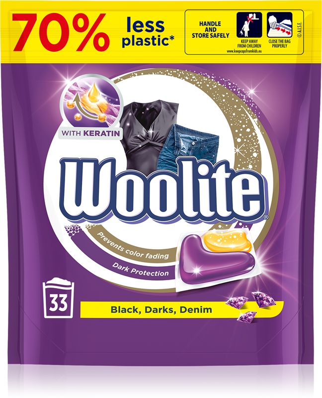 Woolite Darks, Denim & Black laundry pods with keratin notino.ie