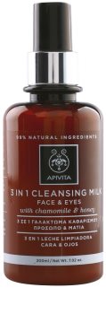 Apivita Cleansing Chamomile & Honey leite de limpeza 3 em 1 para rosto e olhos